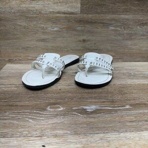 Anne Klein White Leather Silver Studded Thong Sandals Women's Size 8